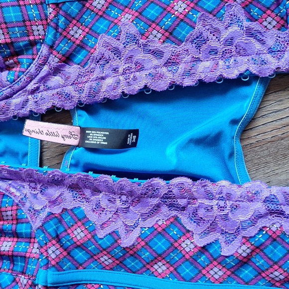 Victorias Secret Sexy Little Thing Blue Plaid Lingerie Corset Top Size 34B - Picture 5 of 8